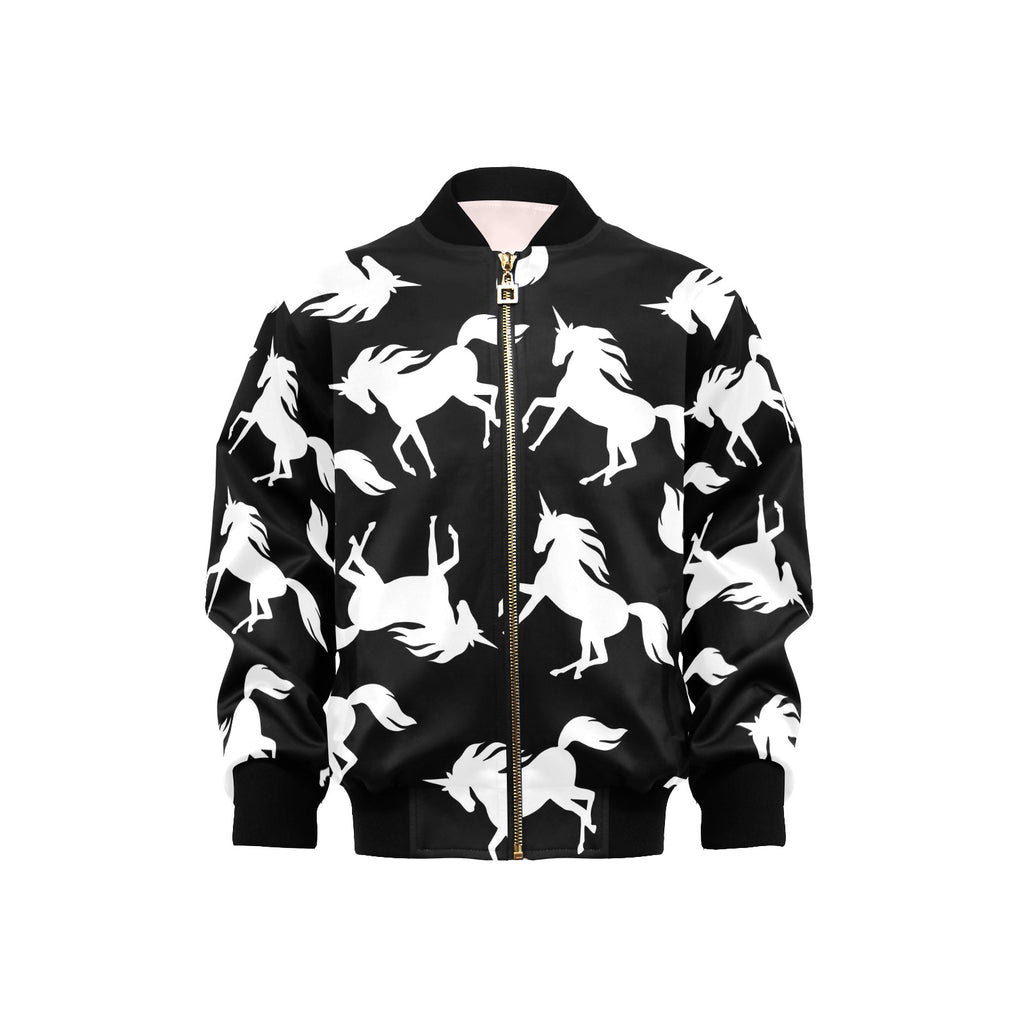 Black And White Unicorn Kids Bomber Jacket XL Kids Bomber Jacket animal Printed Offshore