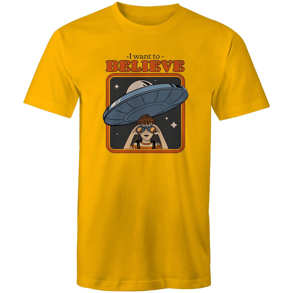 I Want To Believe - Mens T-Shirt Gold Mens T-shirt Printed In Australia Sci Fi