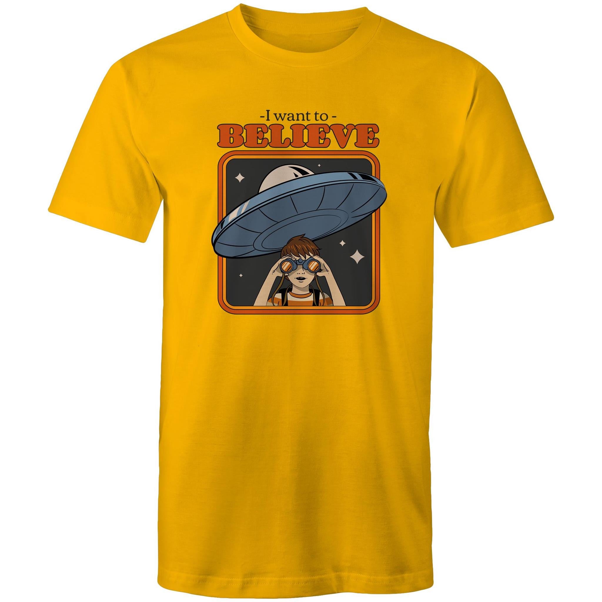 I Want To Believe - Mens T-Shirt Gold Mens T-shirt Printed In Australia Sci Fi