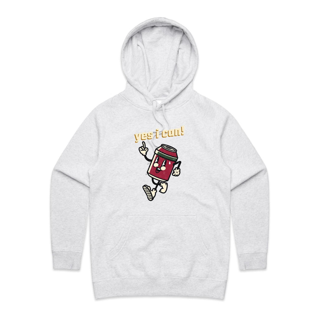 Yes I Can - Womens Hoodie White Marle Womens Hoodie Positivity Printed In Australia
