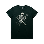 Skeleton Playing Guitar Women's AS Colour T-shirt Pine Green Womens T-shirt Music Printed In Australia