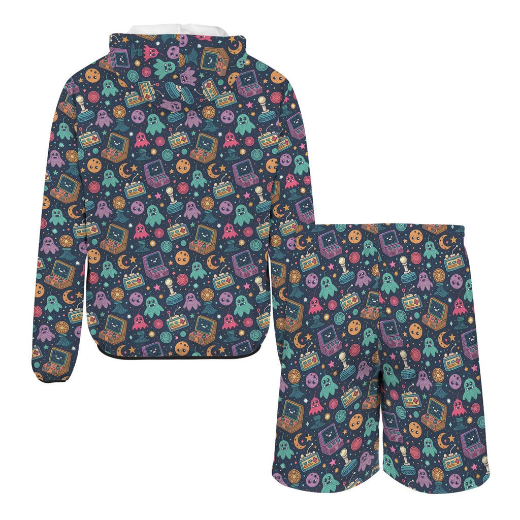 Space Arcade Men's Lightweight Sun Hoodie & Shorts Set Men's Lightweight Sun Hoodie & Shorts Games Printed Offshore Retro