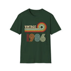 Turning 40 Vintage 1986 Retro Striped Unisex T-Shirt Forest Green Unisex Adult T-shirt Birthday Globally Fulfilled