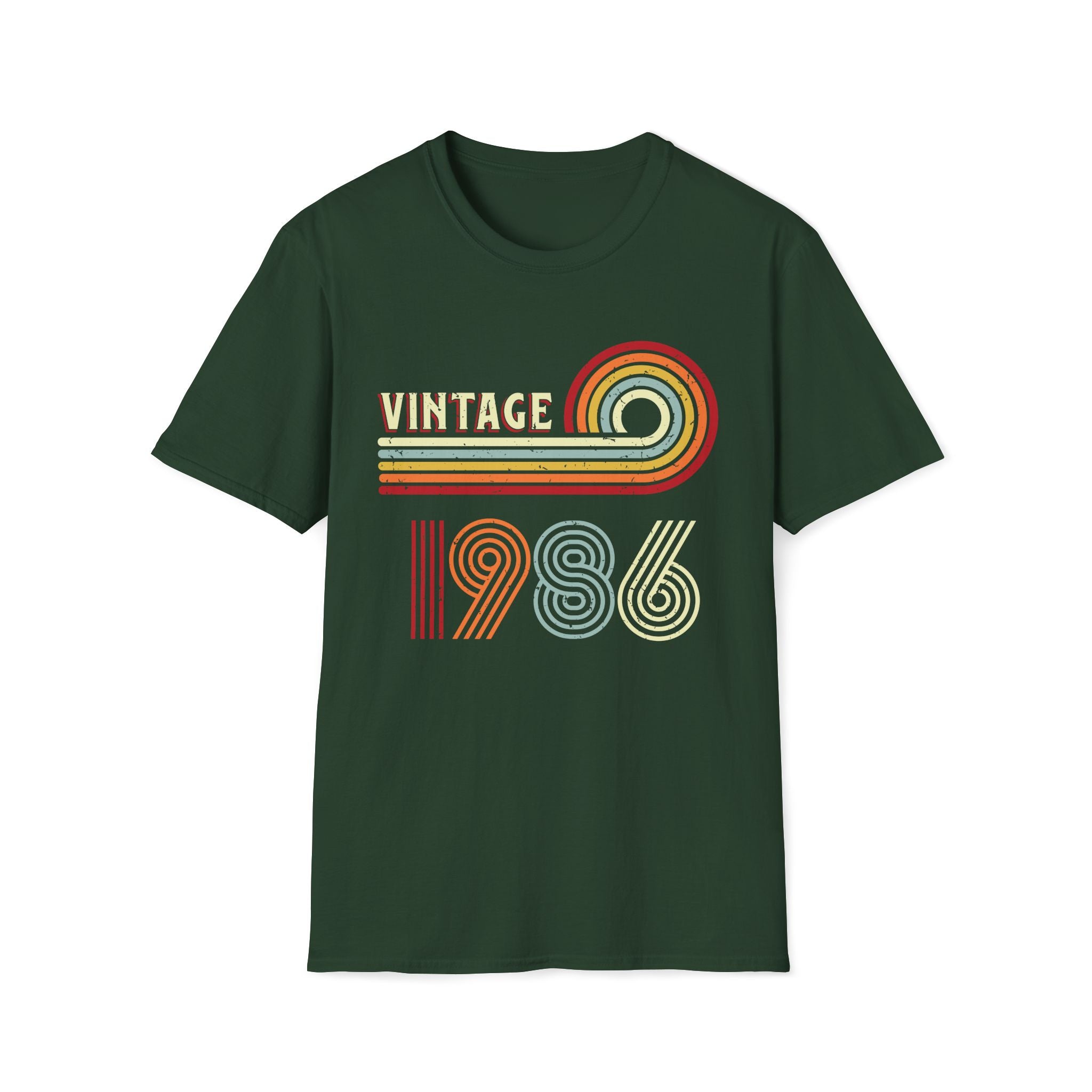 Turning 40 Vintage 1986 Retro Striped Unisex T-Shirt Forest Green Unisex Adult T-shirt Birthday Globally Fulfilled