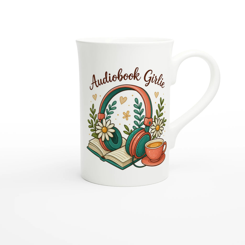Audiobook Girlie - White 10oz Porcelain Slim Mug Porcelain Mug Globally Fulfilled Reading