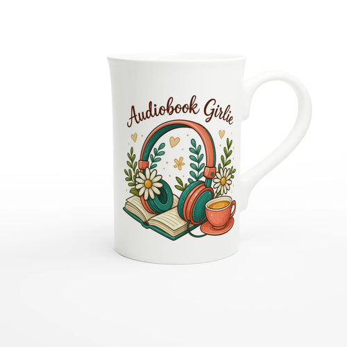 Audiobook Girlie - White 10oz Porcelain Slim Mug Porcelain Mug Globally Fulfilled Reading