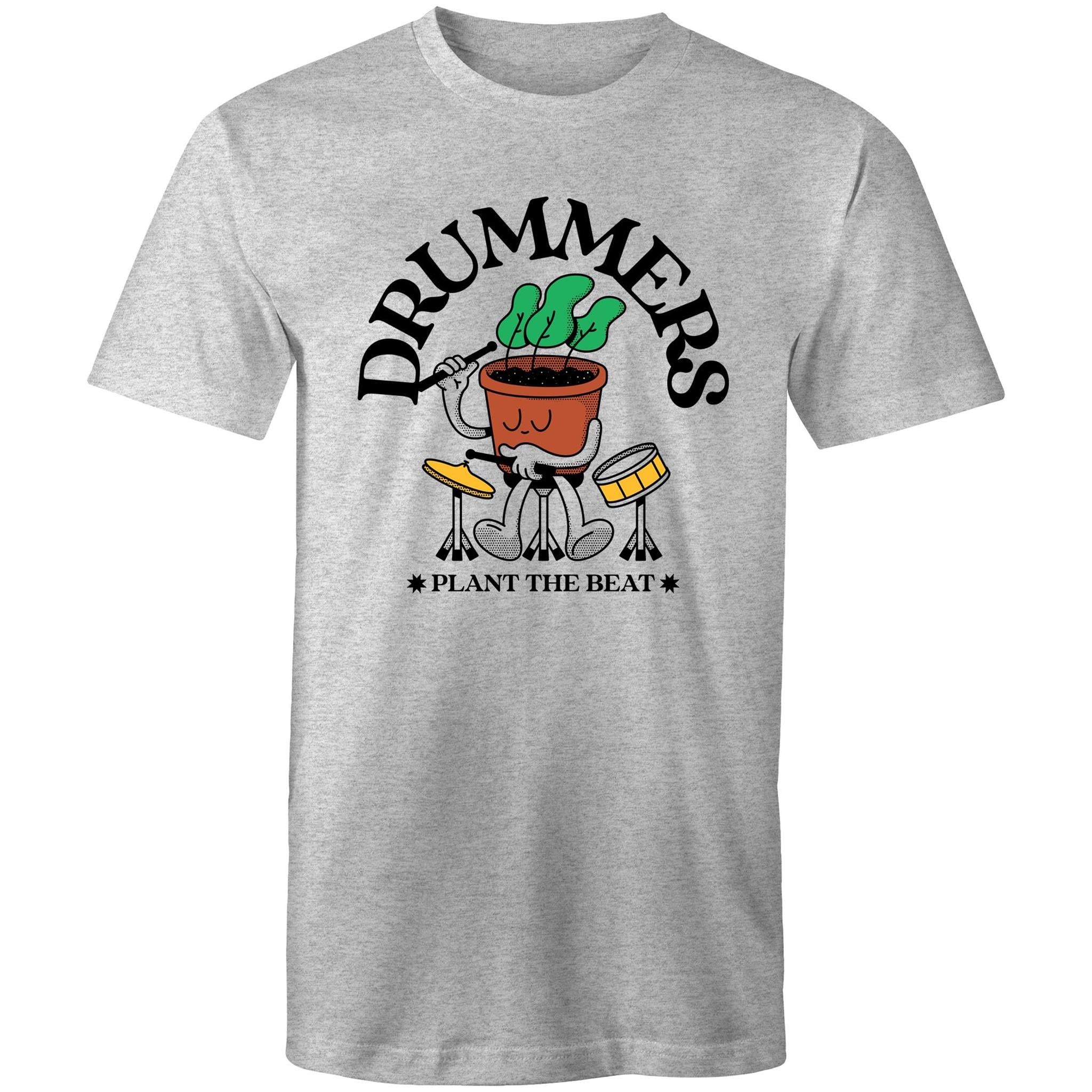 Drummers Plant The Beat - Mens T-Shirt Grey Marle Mens T-shirt Music Printed In Australia
