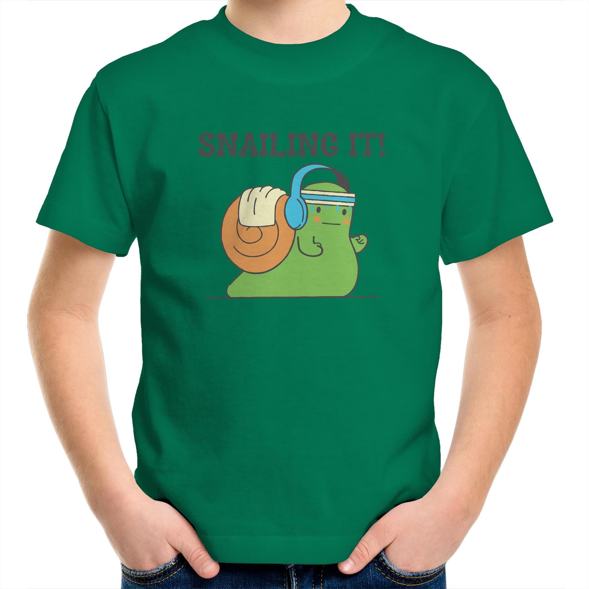 Snailing It - Kids Youth T-Shirt Kelly Green Kids Youth T-shirt animal Fitness Printed In Australia