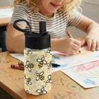 Cute Cartoon Bee 12oz Kids Water Bottle with Straw Lid