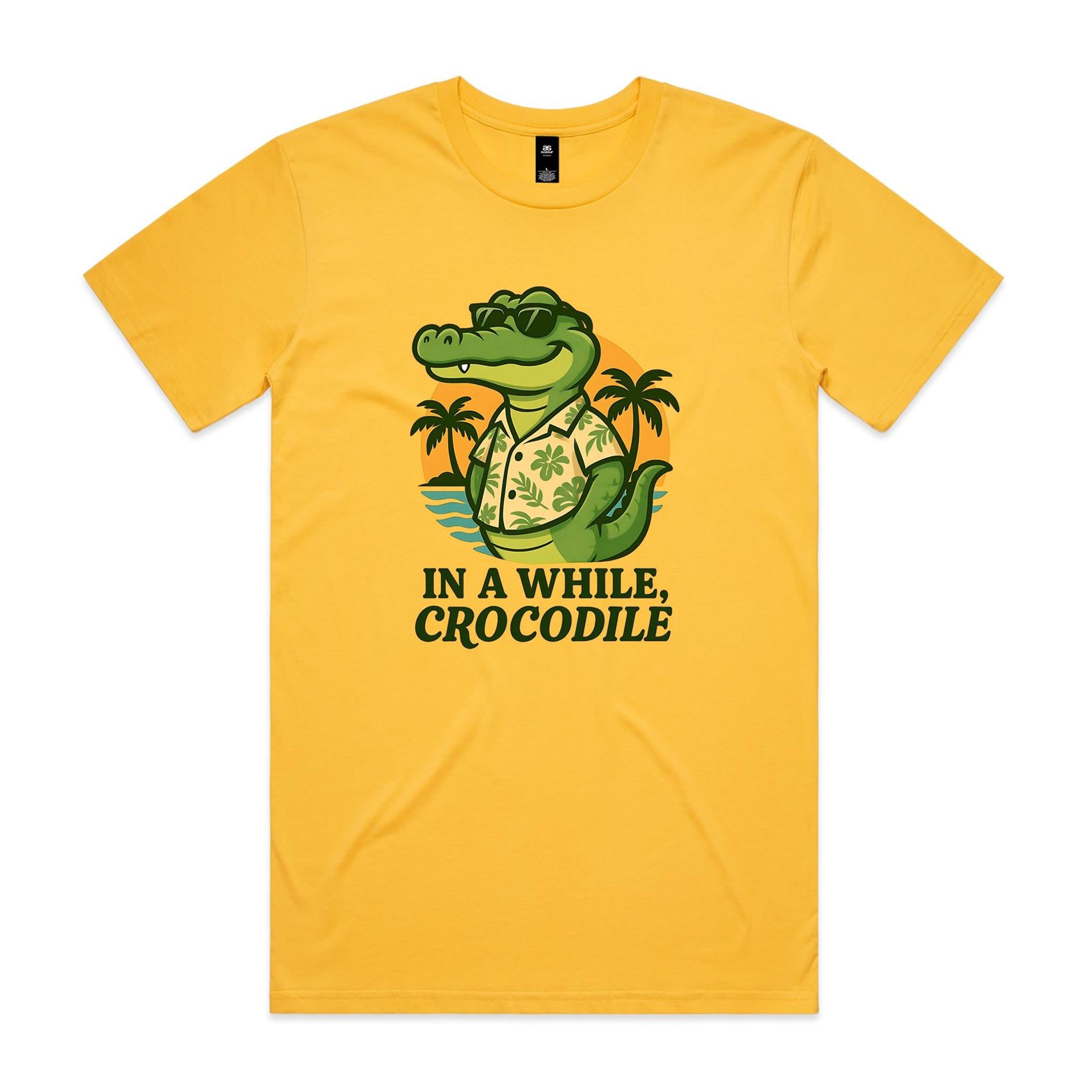 In A While, Crocodile - Men's AS Colour T-shirt Yellow Mens T-shirt animal Printed In Australia