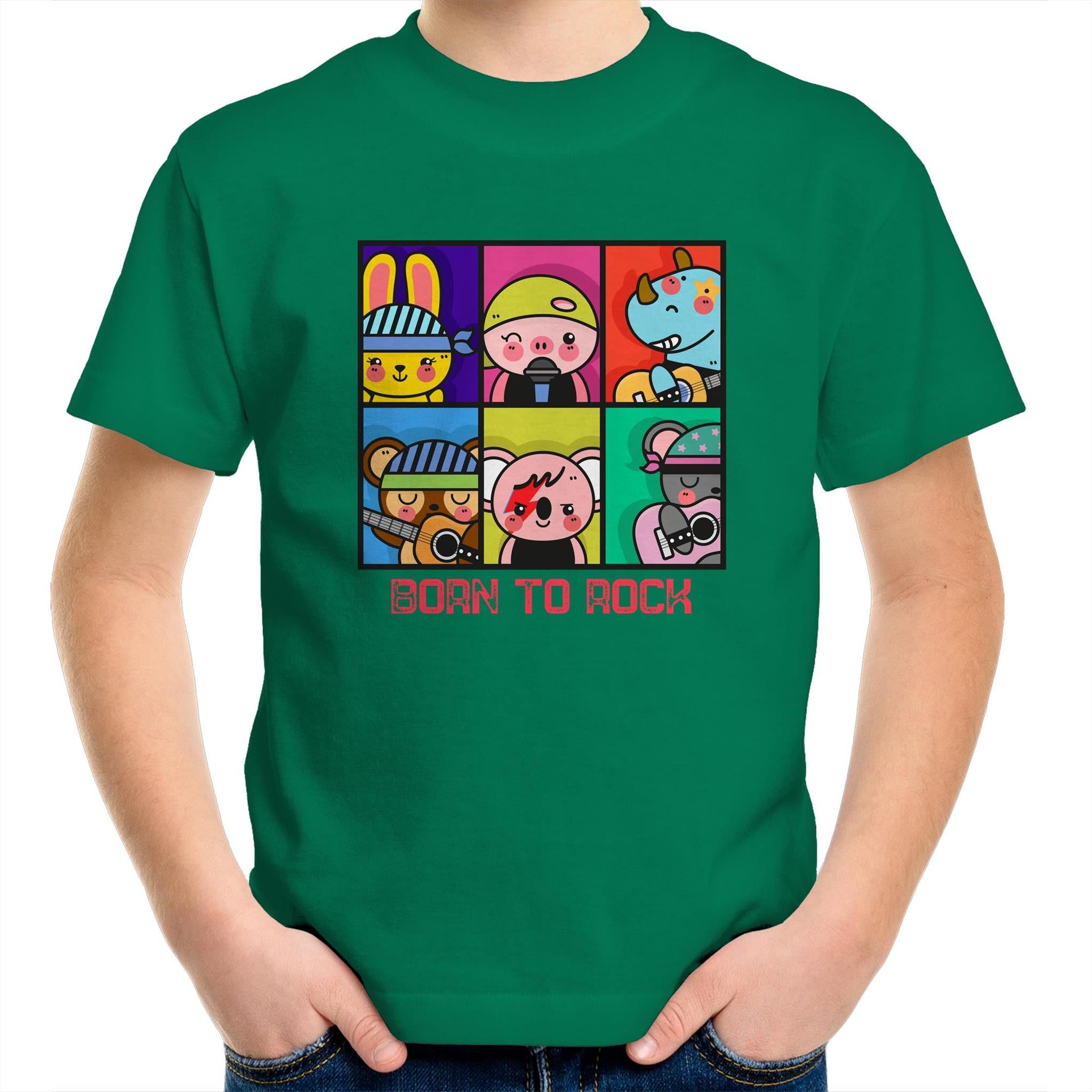 Born To Rock - Kids Youth T-Shirt Kelly Green Kids Youth T-shirt Music Printed In Australia