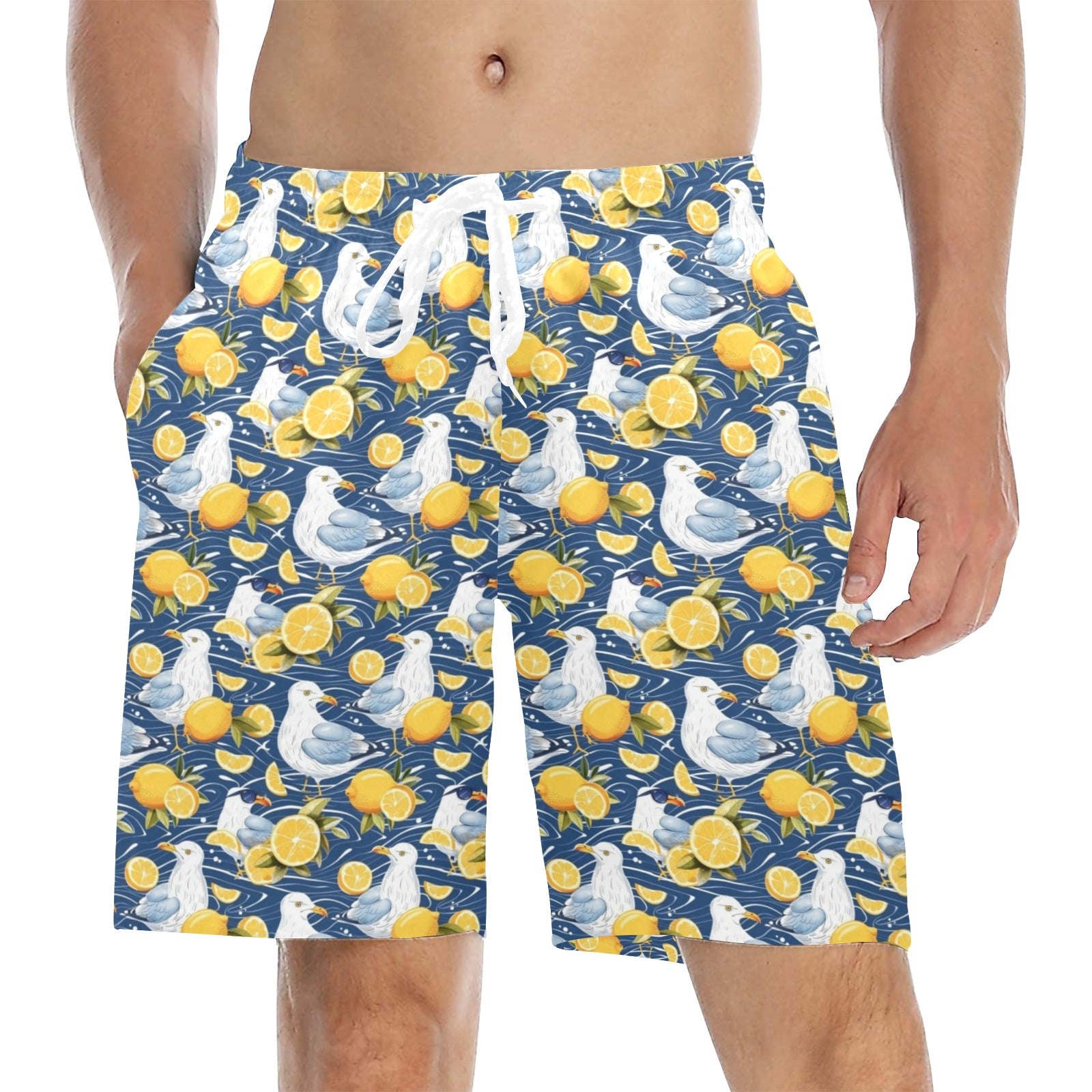 Lemon Seagull Men's Mid-Length Beach Shorts 5XL Men's Mid-Length Beach Shorts animal Printed Offshore