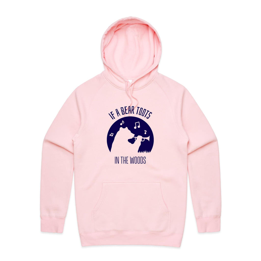 If A Bear Toots In The Woods, Trumpet Player - Mens Hoodie Pink Mens Hoodie animal Music Printed In Australia