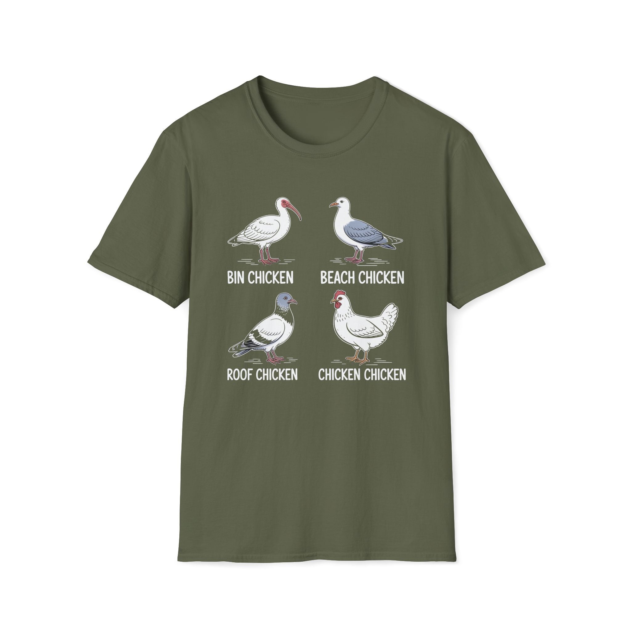 Bin Chicken Beach Chicken Chicken Types Unisex T-Shirt Military Green Unisex Adult T-shirt animal Birds Globally Fulfilled