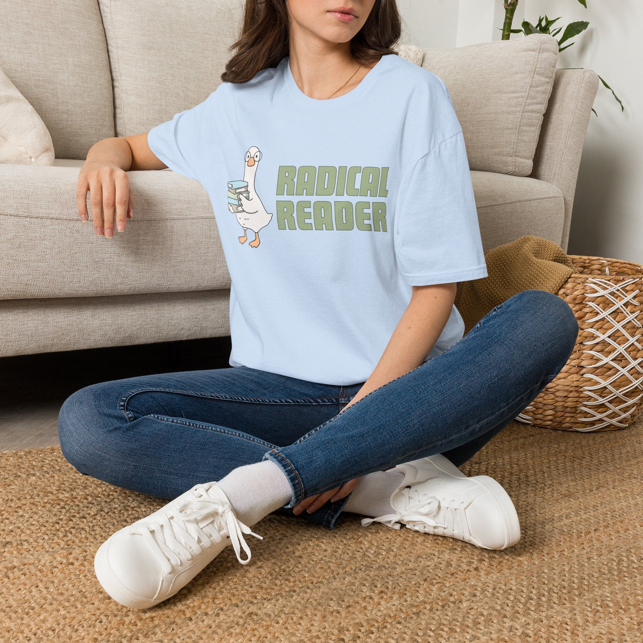 Radical Reader Goose Unisex T-shirt Light Blue Unisex Adult T-shirt animal Globally Fulfilled Reading