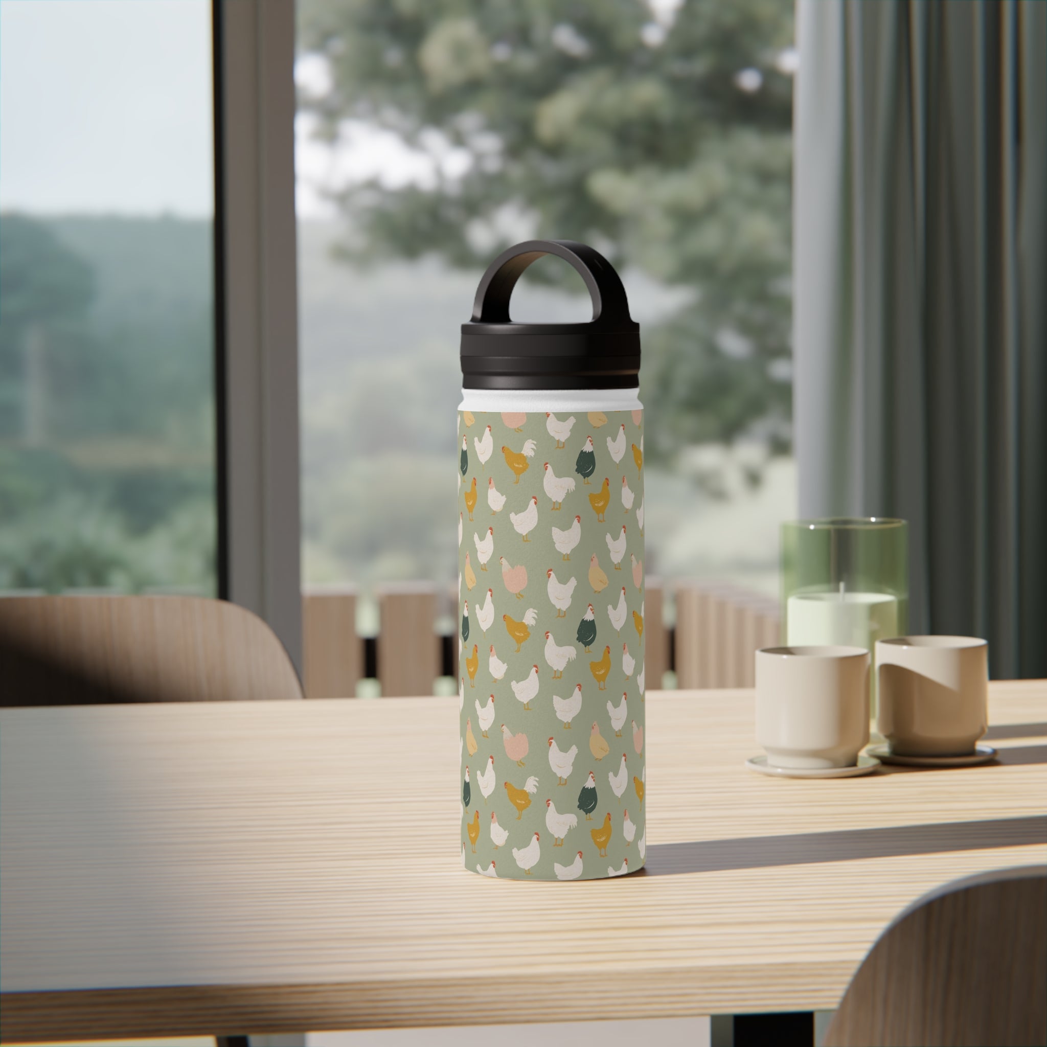 Chicken Life - Stainless Steel Water Bottle, Handle Lid White 18oz Stainless Steel Water Bottle With Handle Lid animal Globally Fulfilled