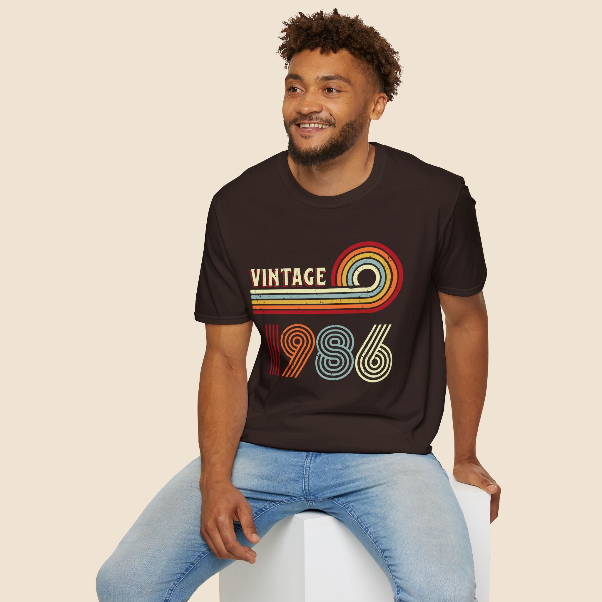 Turning 40 Vintage 1986 Retro Striped Unisex T-Shirt Unisex Adult T-shirt Birthday Globally Fulfilled
