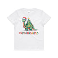 Christmasaurus, Christmas Dinosaur - Kids T-shirt White Kids Christmas T-shirt Christmas Printed In Australia