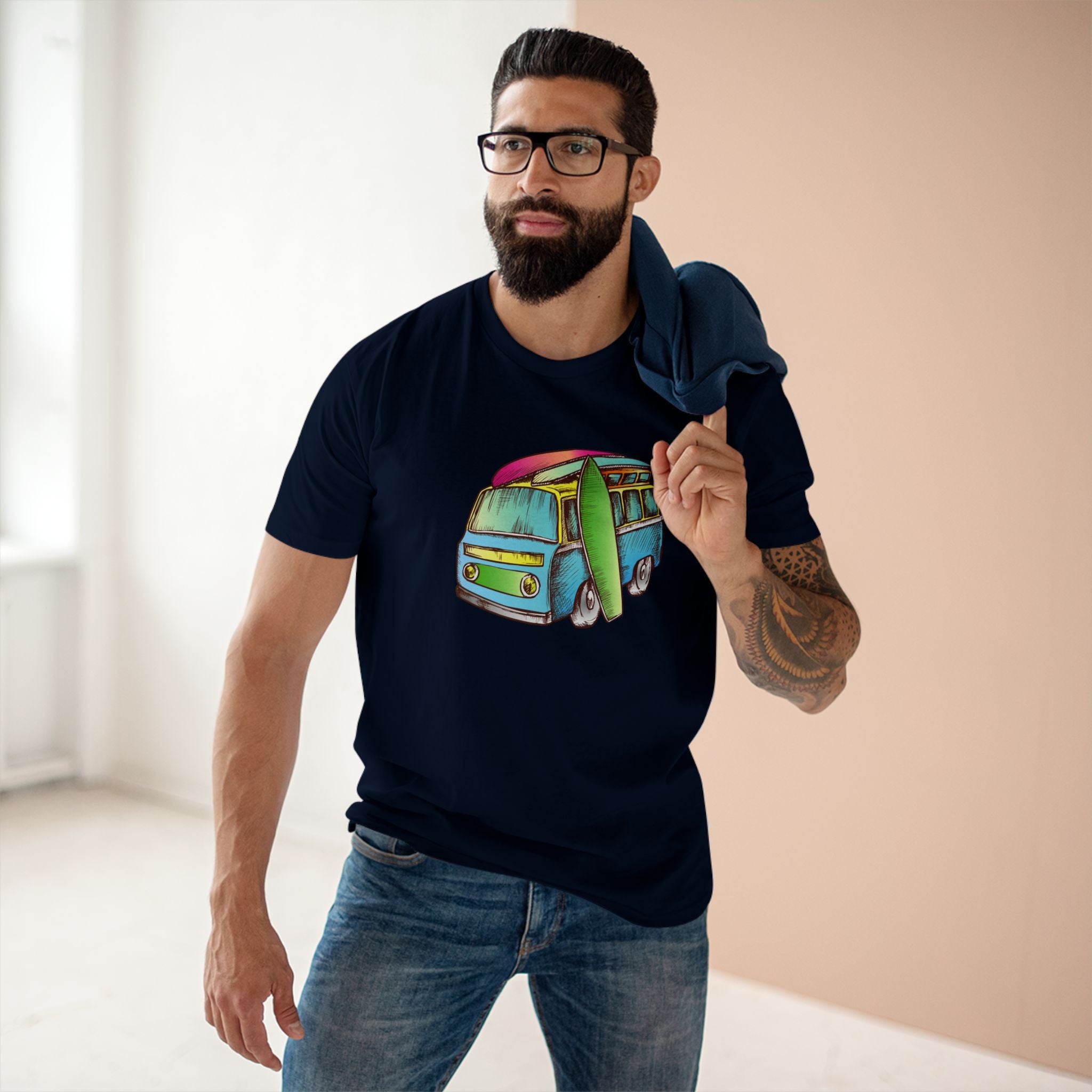 Surf Trip - Men's Staple Tee Navy Mens Premium T-Shirt Printed in AU and US Summer Surf