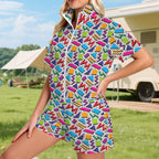 Graphic 80's Women's Windbreaker Short Set Women's Windbreaker Short Set Printed Offshore Retro