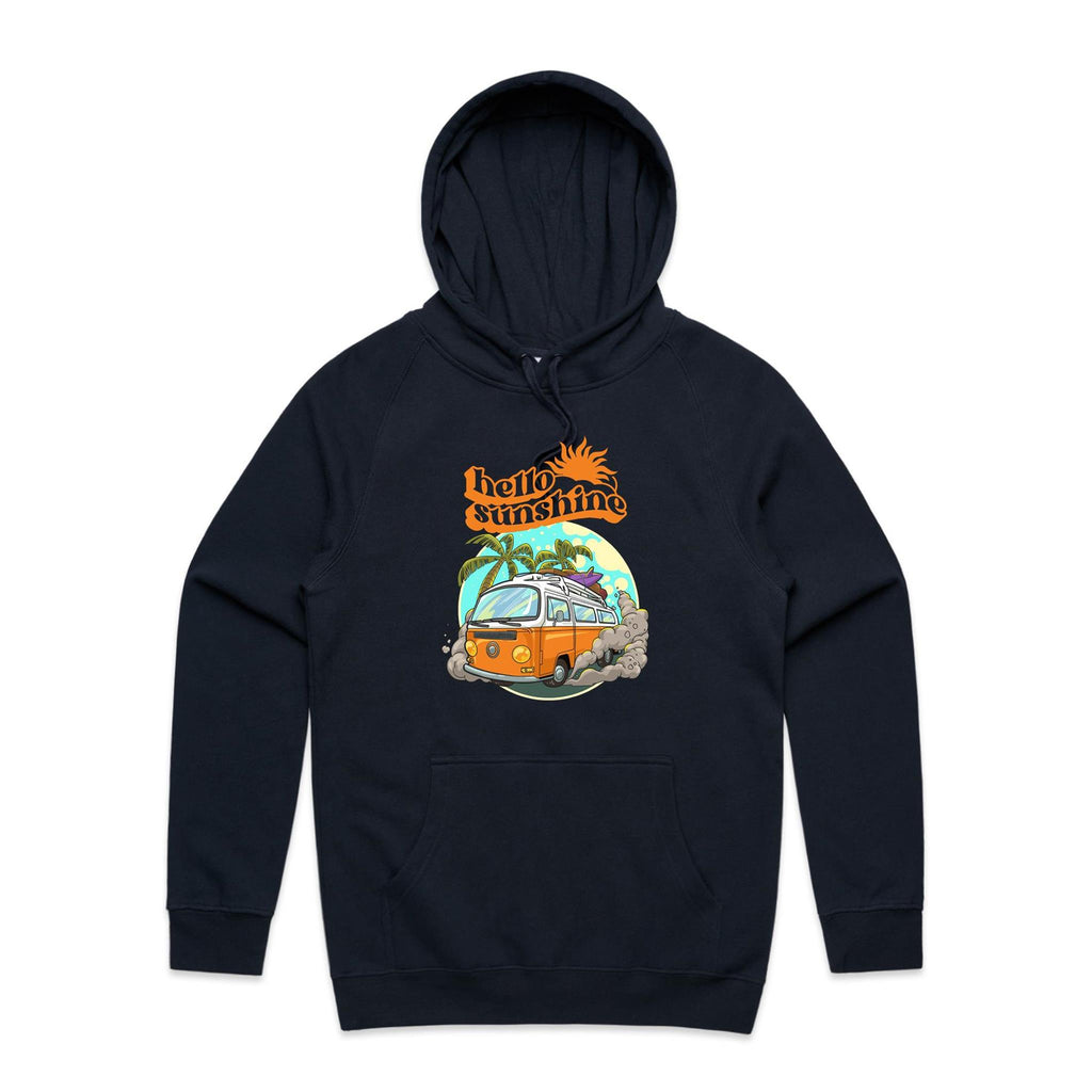 Hello Sunshine, Beach Van - Mens Hoodie Navy Mens Hoodie Printed In Australia Summer