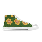 Yellow Flowers On Green Kids High Top Canvas Shoes Kids High Top Canvas Shoes Plants Printed Offshore