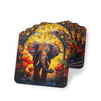 Elephant, Stained Glass Look - Glossy Cork Backed Coasters, Set of 4 Square 3.7" x 3.7" 4pcs Coaster Australian Printer