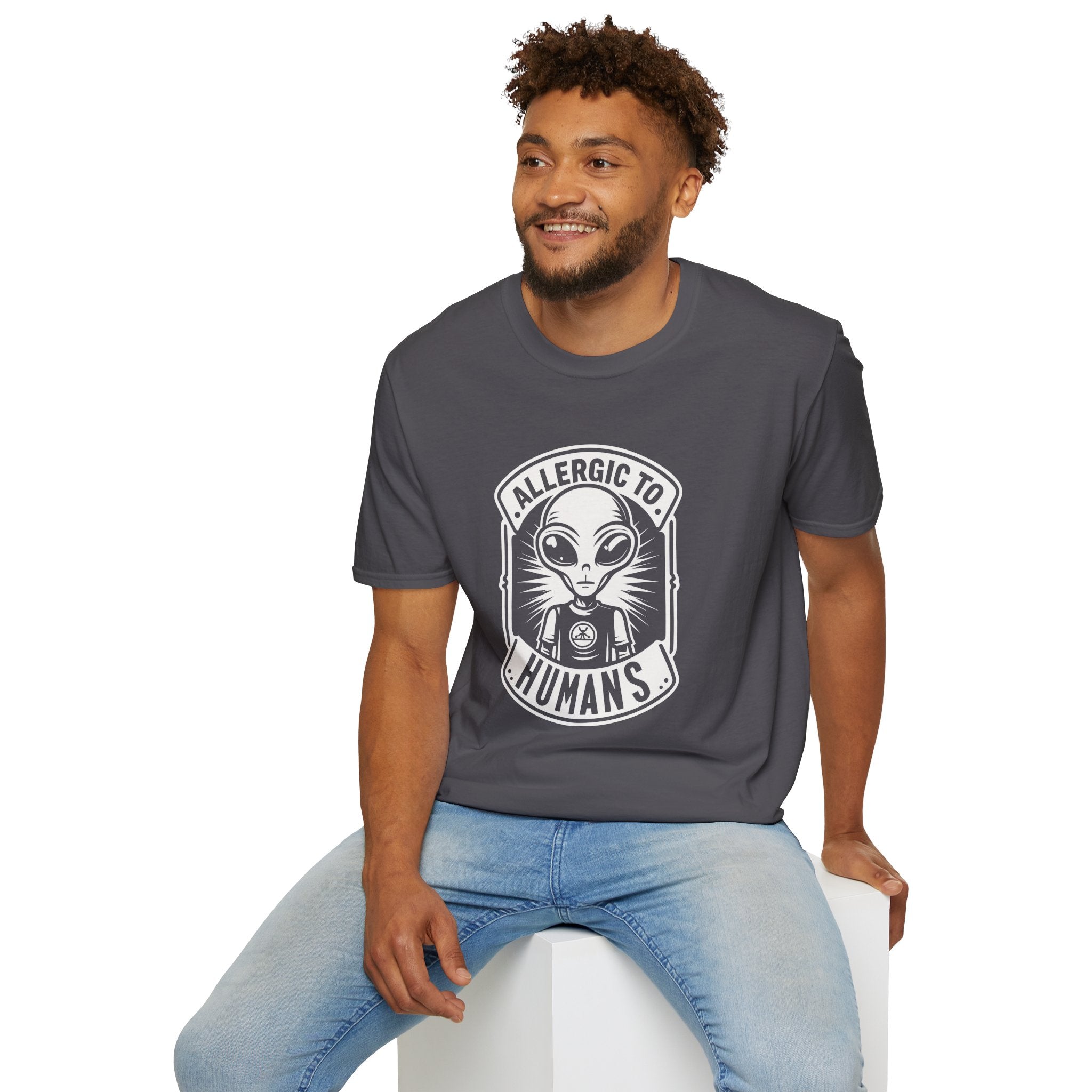 Allergic To Humans, Alien - Unisex Softstyle T-Shirt