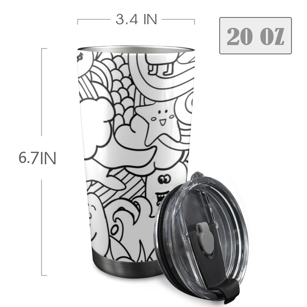 Black And White Creatures - 20oz Mobile Tumbler with Lid (Black Lock) 20oz Travel Mug Printed Offshore Sci Fi