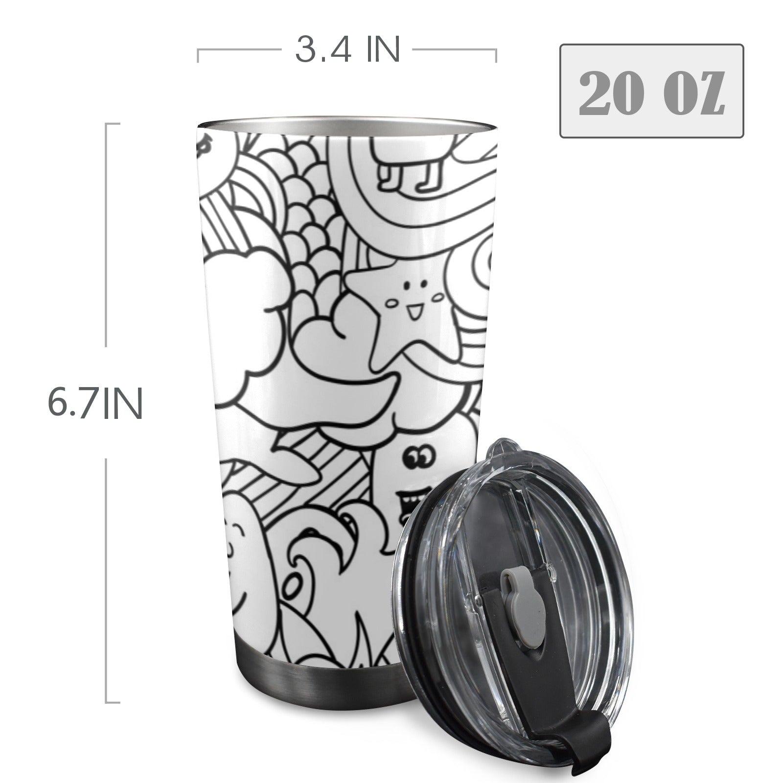 Black And White Creatures - 20oz Mobile Tumbler with Lid (Black Lock) 20oz Travel Mug Printed Offshore Sci Fi