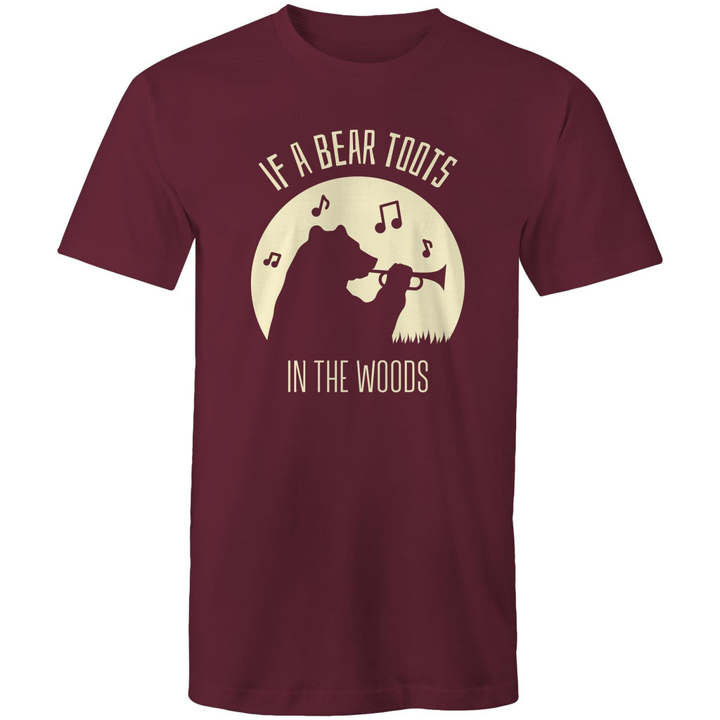 If A Bear Toots In The Woods, Trumpet Player - Mens T-Shirt Burgundy Mens T-shirt animal Music Printed In Australia