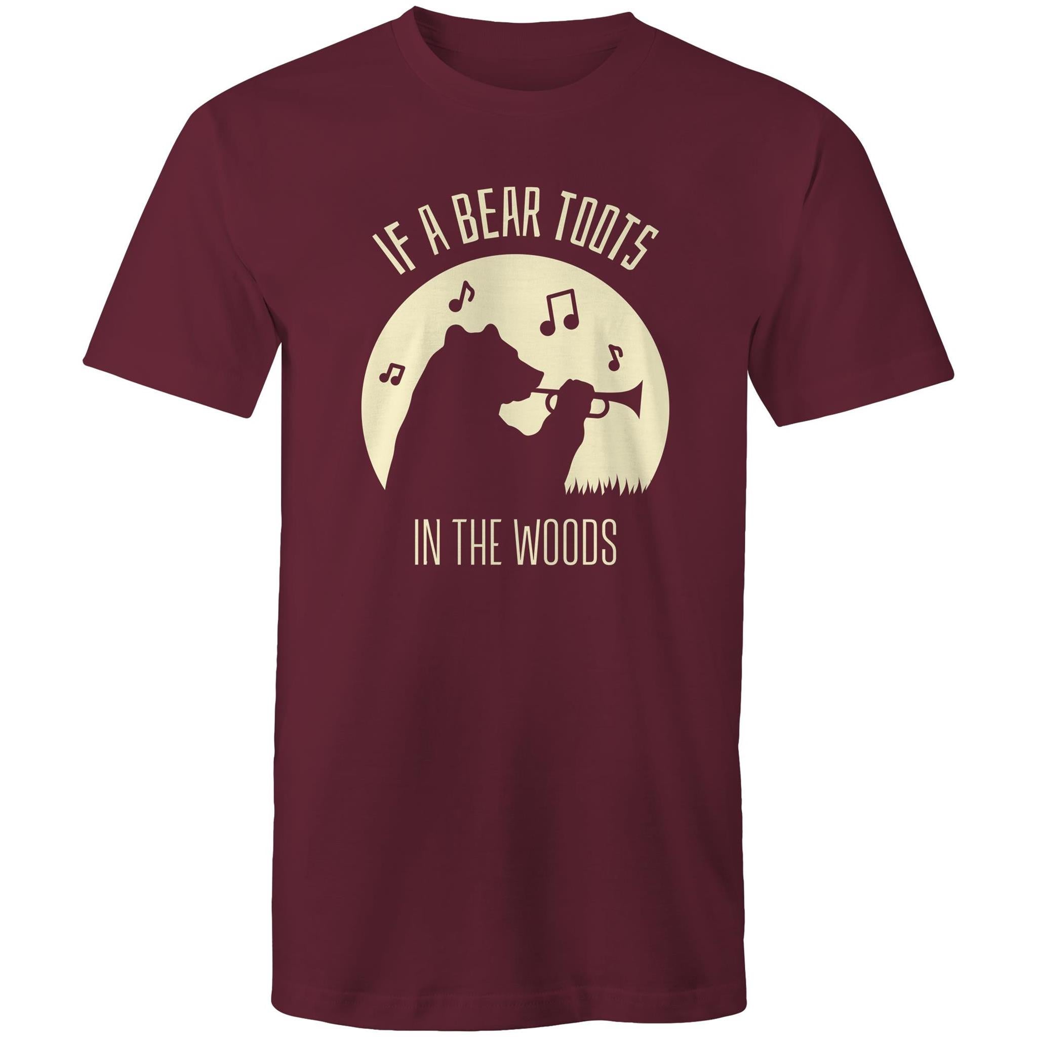 If A Bear Toots In The Woods, Trumpet Player - Mens T-Shirt Burgundy Mens T-shirt animal Music Printed In Australia