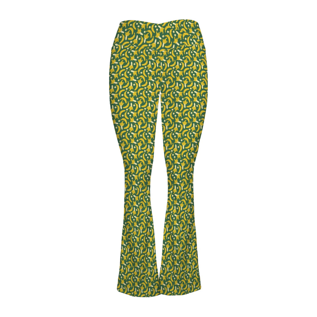 Happy Bananas High Waist Crossover Tummy Control Flare Leggings High Waist Flare Leggings Food Printed Offshore