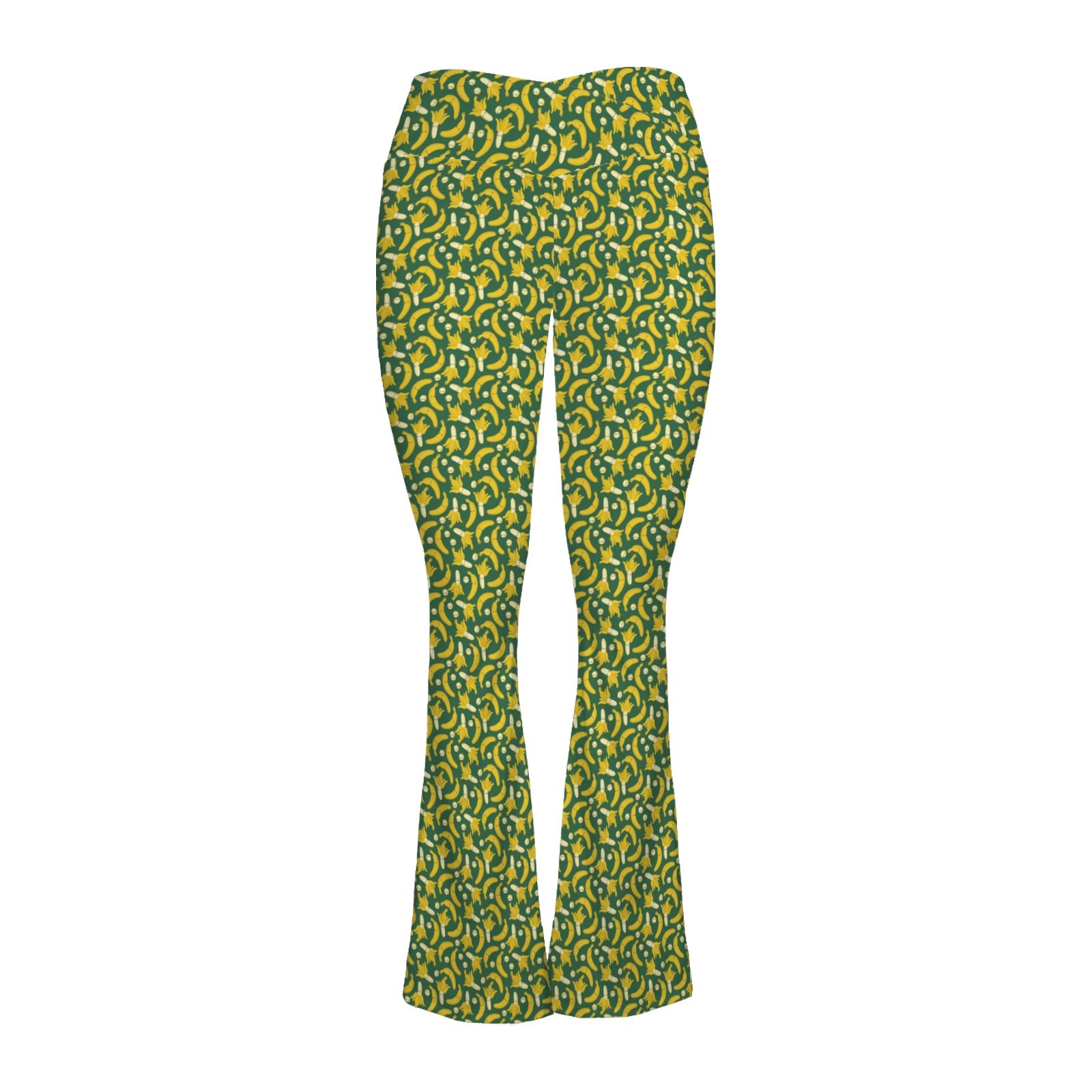 Happy Bananas High Waist Crossover Tummy Control Flare Leggings High Waist Flare Leggings Food Printed Offshore
