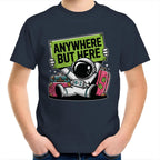 Astronaut, Anywhere But Here - Kids Youth T-Shirt Navy Kids Youth T-shirt Printed In Australia Space