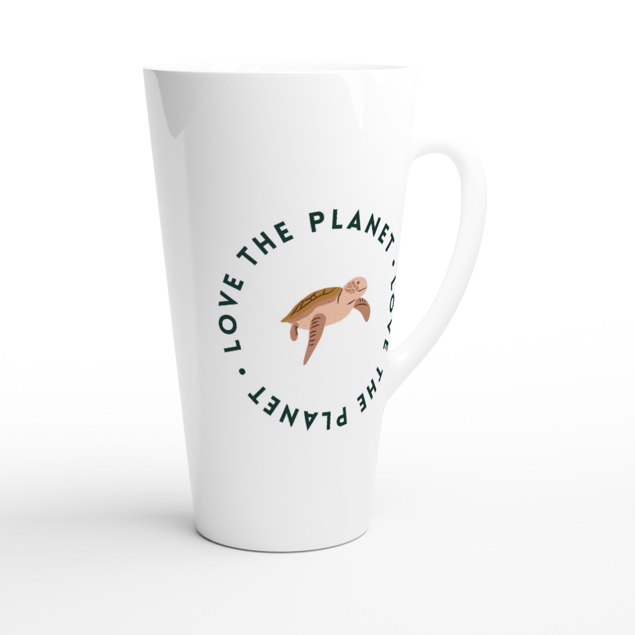 Love The Planet, Turtle - White Latte 17oz Ceramic Mug Latte Mug animal Environment Globally Fulfilled