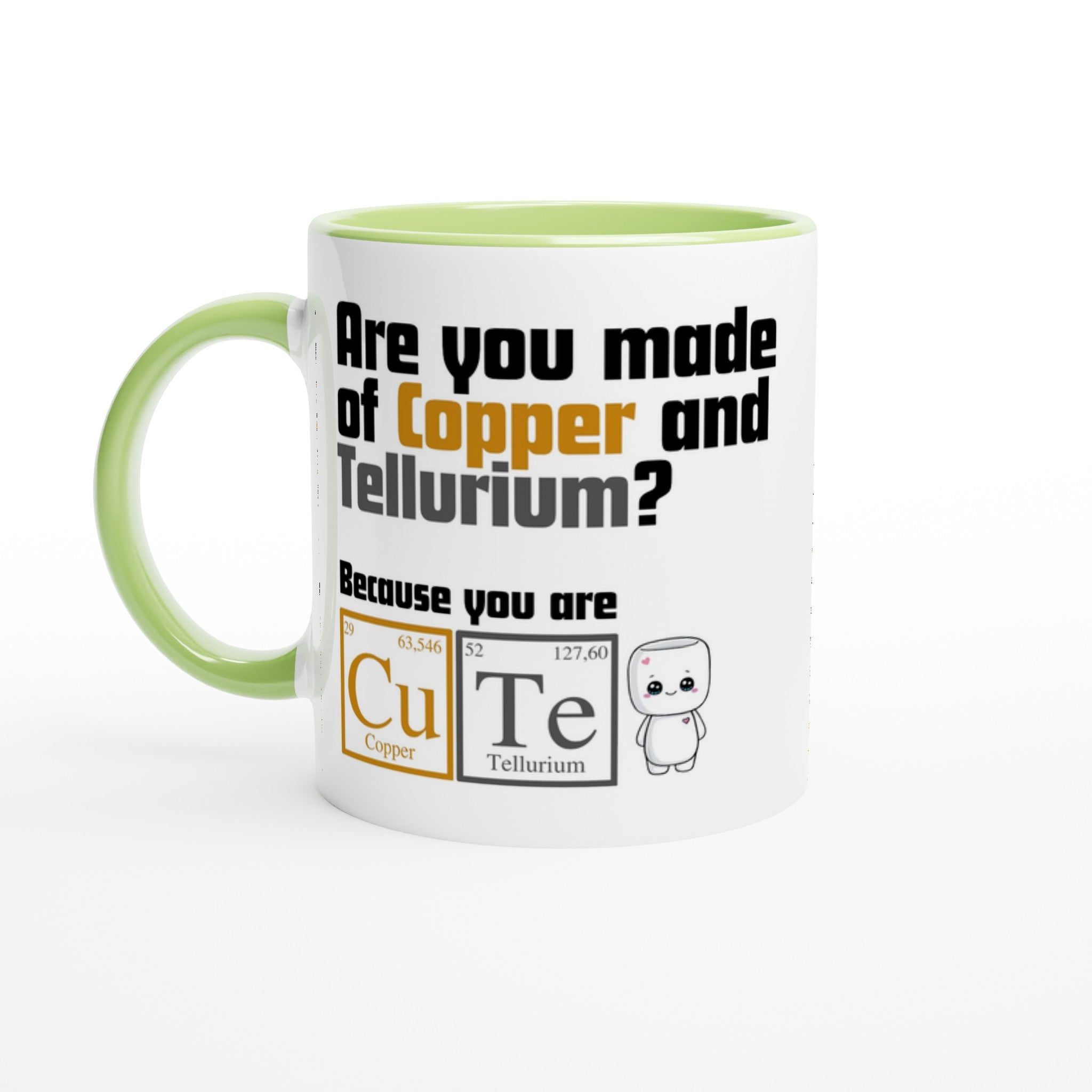 Cute, Periodic Table Of Elements - White 11oz Ceramic Mug with Colour Inside Ceramic Green Colour 11oz Mug Globally Fulfilled Science