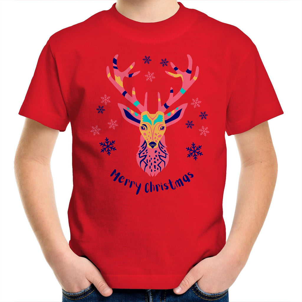 Christmas Deer - Kids Youth T-Shirt Red Kids Christmas T-shirt Christmas Printed In Australia