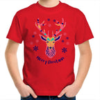 Christmas Deer - Kids Youth T-Shirt Red Kids Christmas T-shirt Christmas Printed In Australia