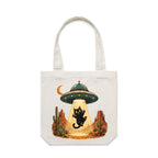 Black Cat Alien UFO Abduction Canvas Tote Bag