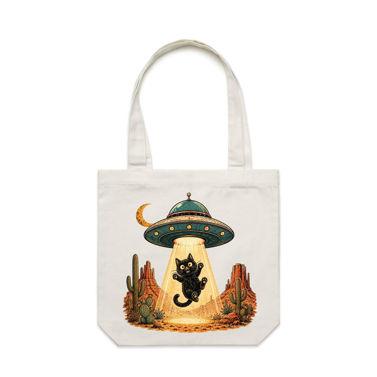 Black Cat Alien UFO Abduction Canvas Tote Bag