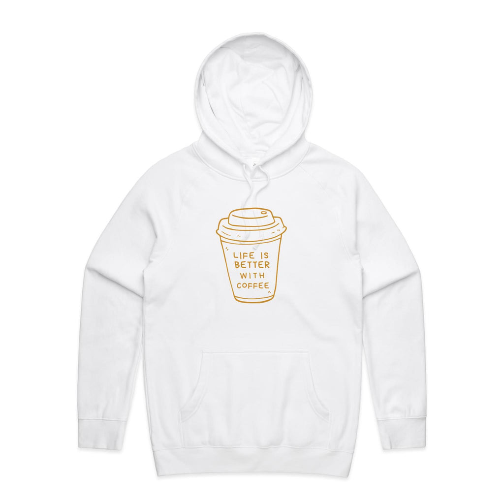 Life Is Better With Coffee - Mens Hoodie White Mens Hoodie Coffee Printed In Australia