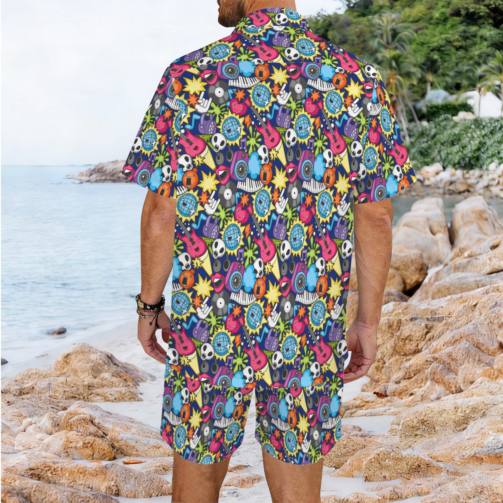 Sticker Music Men's Hawaiian Shirt & Shorts Set Men's Hawaiian Shirt & Shorts Set Music Printed Offshore