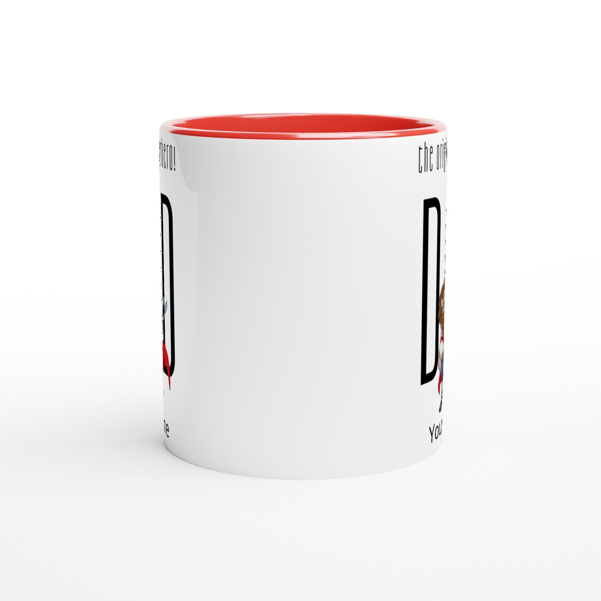 Personalised - Dad, The Original Superhero - White 11oz Ceramic Mug with Colour Inside Personalised 11oz Mug comic Customise Dad Globally Fulfilled Name Personalise