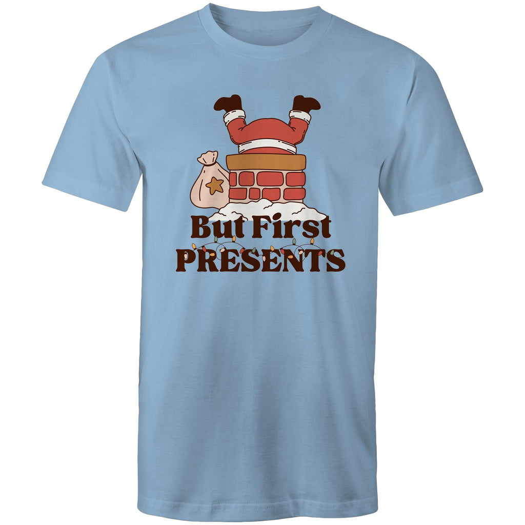 But First Presents, Santa In Chimney - Mens T-Shirt Carolina Blue