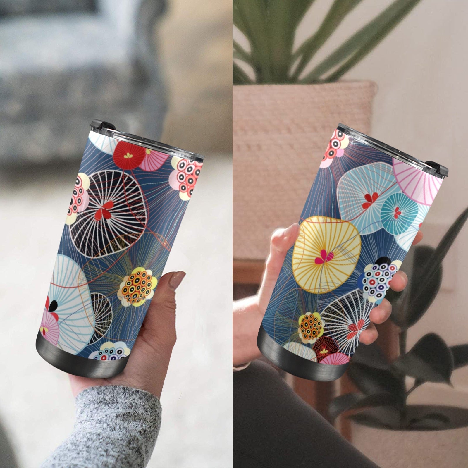 Abstract Floral - 20oz Mobile Tumbler with Lid (Black Lock) 20oz Travel Mug Printed Offshore