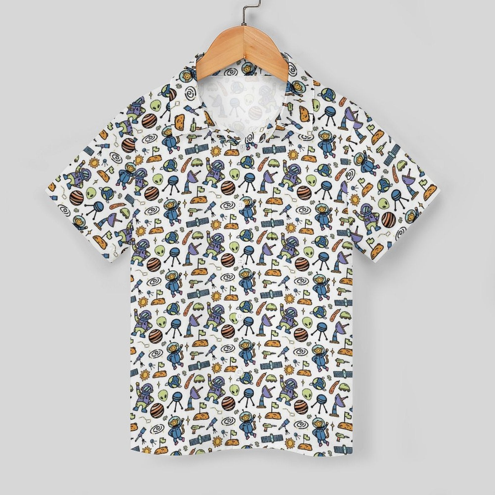 Monkey Astronaut Kids Youth Short Sleeve Button Up Shirt