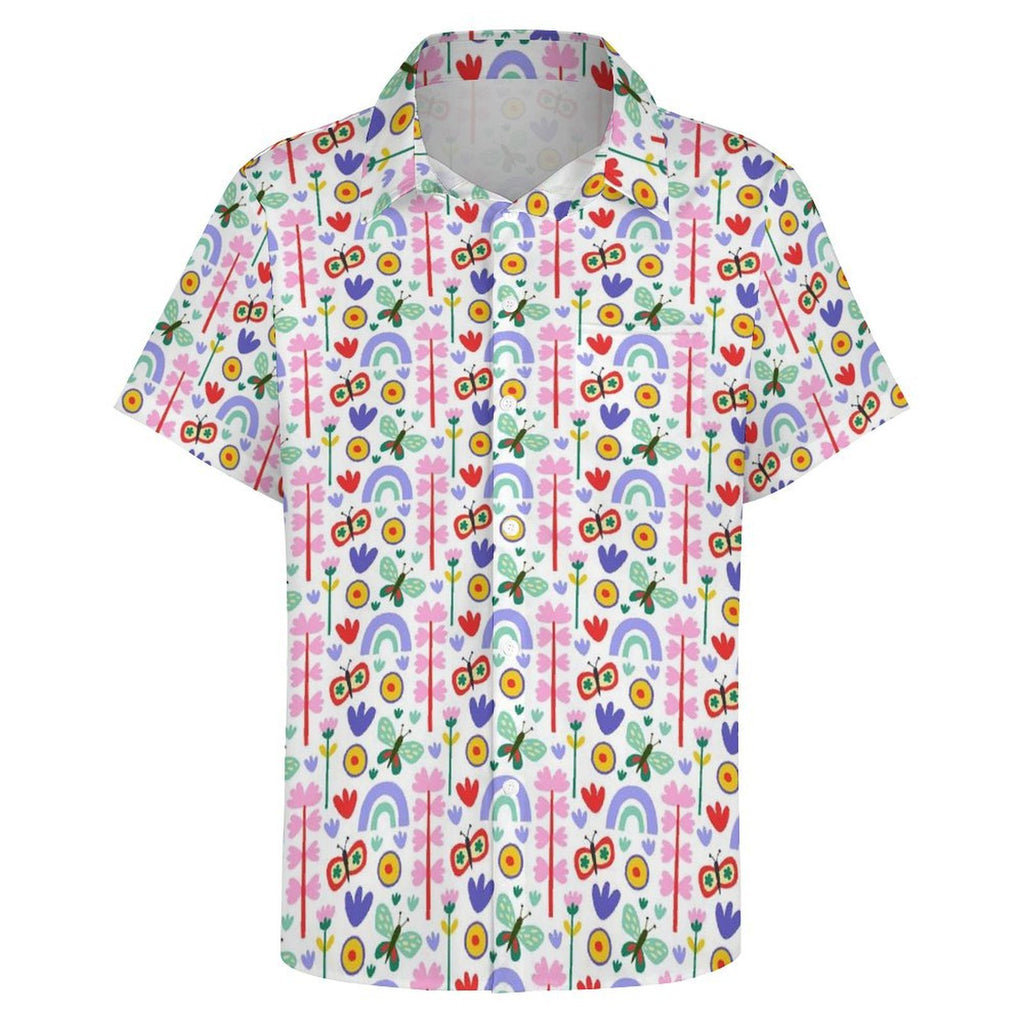 Rainbows And Butterflies Women's Short-Sleeve Button Up Shirt Women's Short-Sleeve Button Up Shirt animal Printed Offshore