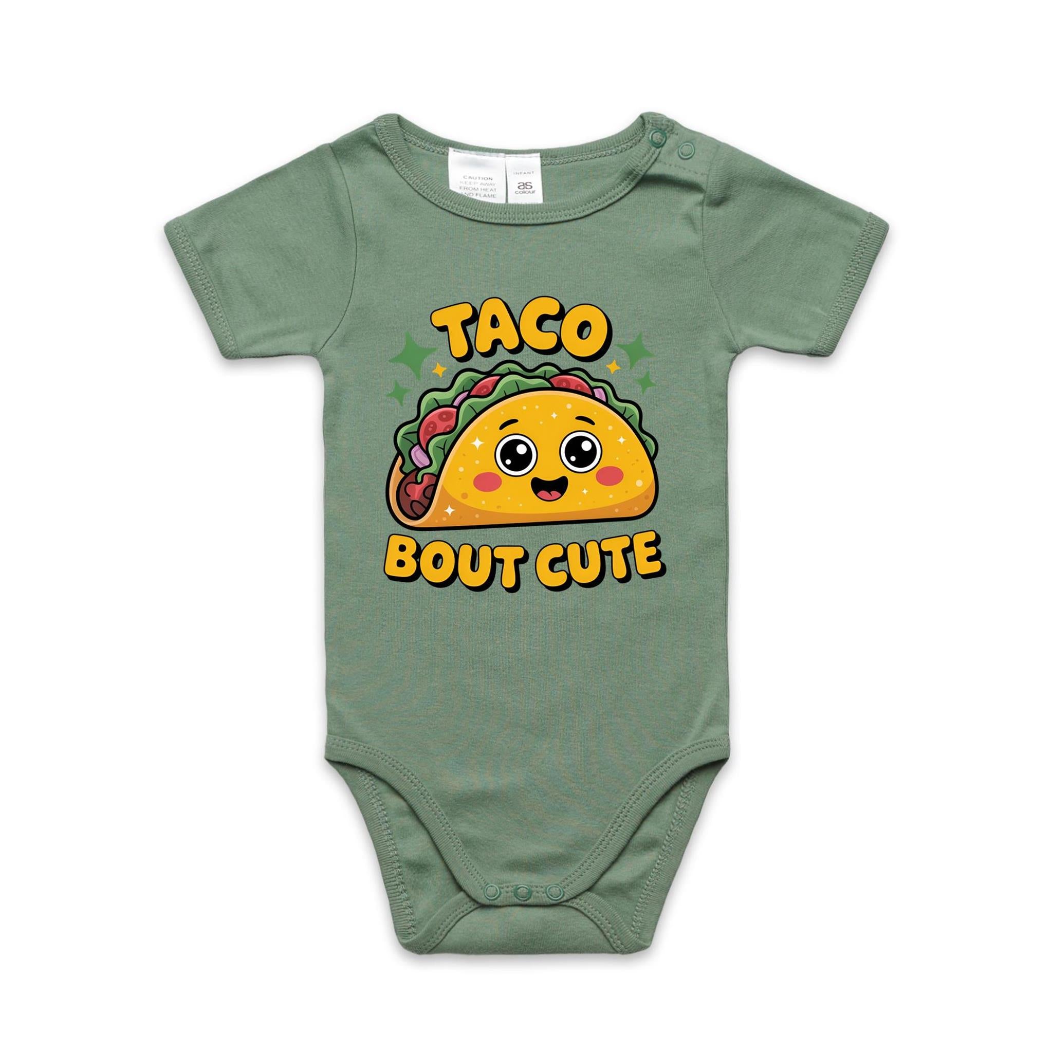 Taco Bout Cute AS Colour Baby Bodysuit Sage Baby Bodysuit Food Printed In Australia