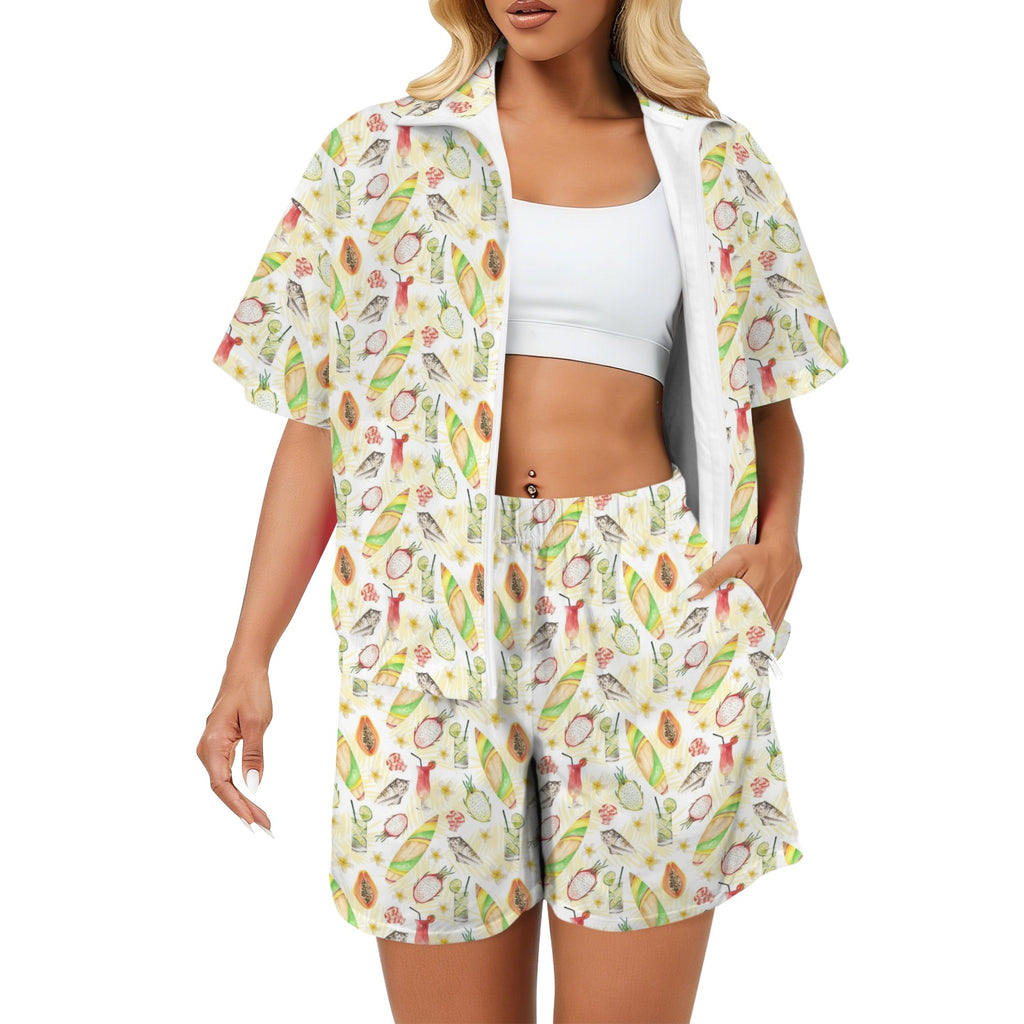 Tropical Surf Women's Windbreaker Short Set 2XL Women's Windbreaker Short Set Printed Offshore Surf